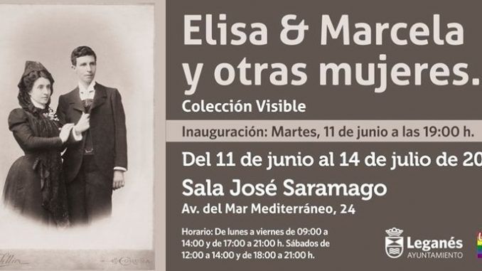 Cartel promocional de la exposición fotográfica Elisa y Marcela y otras mujeres Orgullo LGTBI