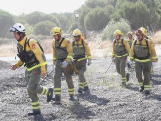 Bomberos trabajando en la extinción del incendio