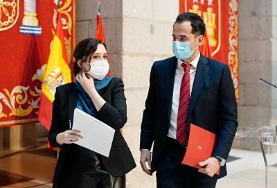 La presidenta de la Comunidad de Madrid, Isabel Díaz Ayuso y el vicepresidente, Ignacio Aguado