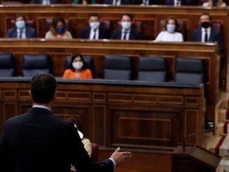 El presidente del Gobierno, Pedro Sánchez, durante su intervención en una sesión de control al Ejecutivo,