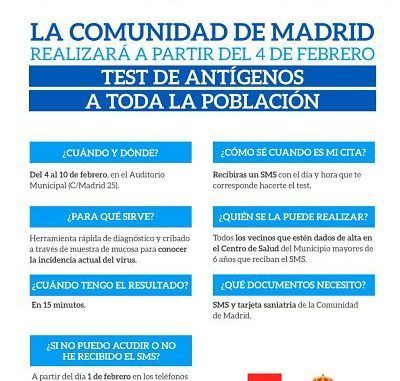 Cartel informativo sobre la realización de test de antígenos en Arroyomolinos