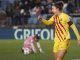 Alexia Putellas, centrocampista del Barcelona, celebra tras marcar el 1-3 durante el encuentro de cuartos de final de Liga de Campeones femenina entre el Real Madrid y el FC Barcelona, en el estadio Alfredo Di Stéfano en Madrid. EFE/ Juanjo Martín