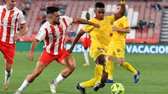 Imagen del Almería-Girona, vuelta de la primera eliminatoria de la fase de ascenso disputada la pasada temporada en el Estadio de los Juegos Mediterráneos. EFE/Archivo
