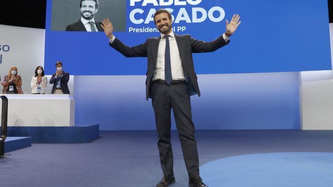 El pasado viernes el actual presidente del PP, Pablo Casado, durante el XX Congreso Nacional del partido en Sevilla. EFE/ Julio Muñoz
