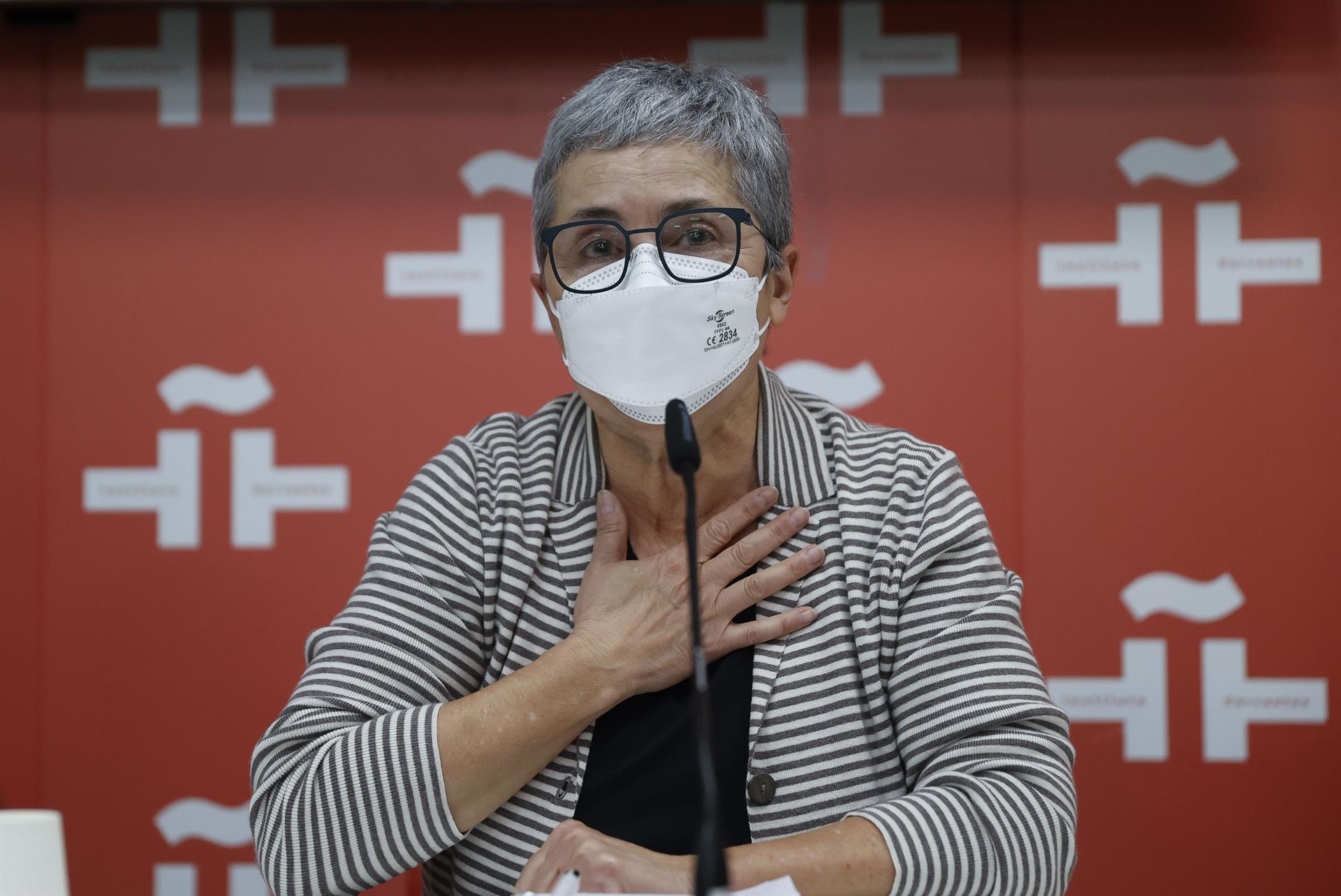 La directora de la Feria del Libro de Madrid, Eva Orúe, ofrece una rueda de prensa en la sede del Instituto Cervantes en Madrid este miércoles. EFE/Mariscal
