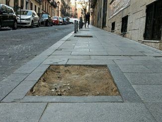 El Ayuntamiento de Getafe inicia las obras de renovación de aceras de la calle Madrid.