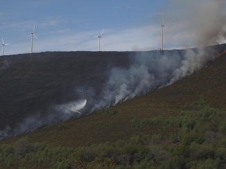 Fotografía de archivo del incendio forestal declarado el pasado mes de abril en el municipio lucense de Palas de Rei, parroquia de Moredo. EFE/ Eliseo Trigo