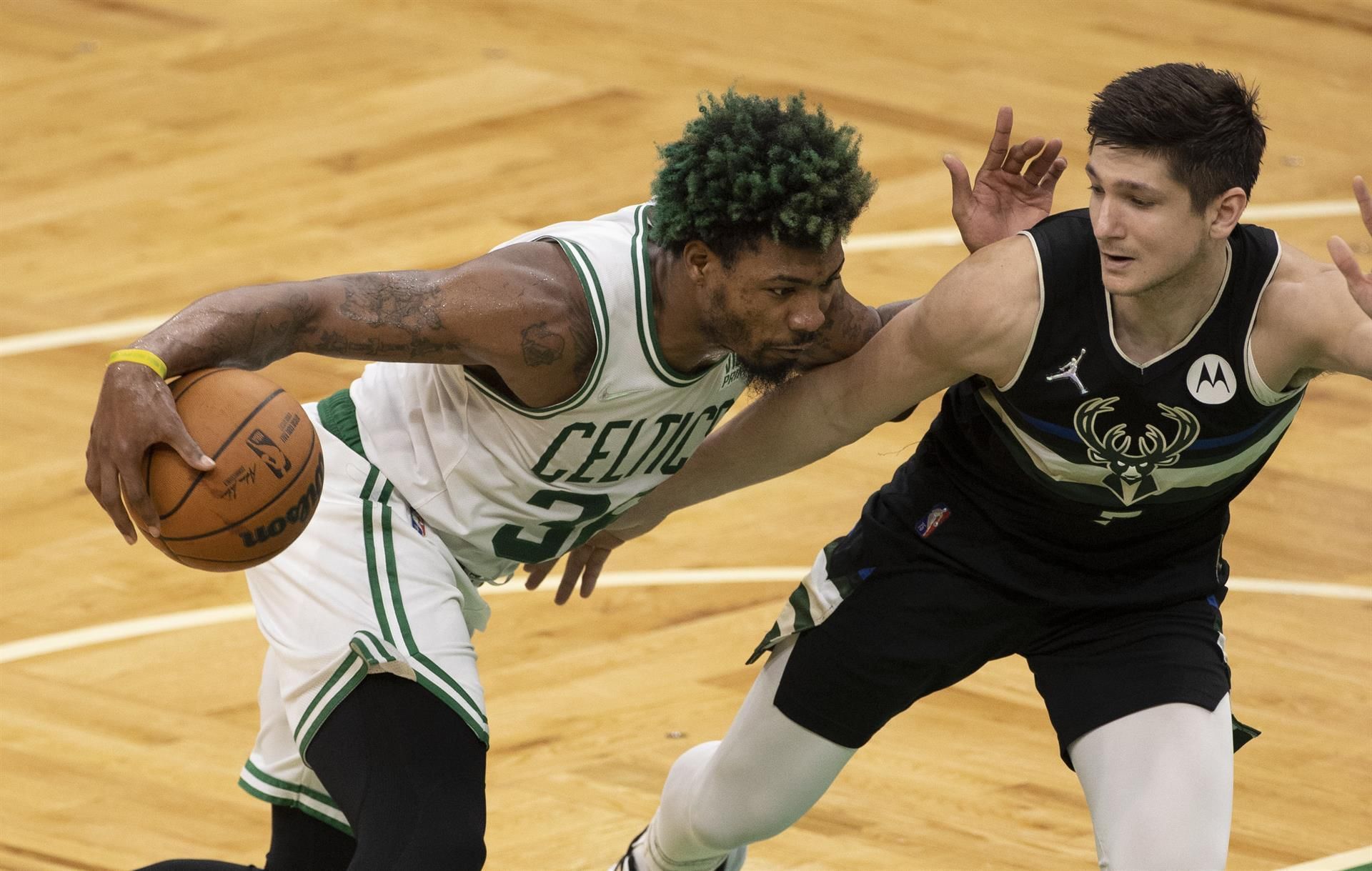 El base de los Boston Celtics Marcus Smart, este 15 de mayo de 2022. EFE/EPA/CJ Gunther
