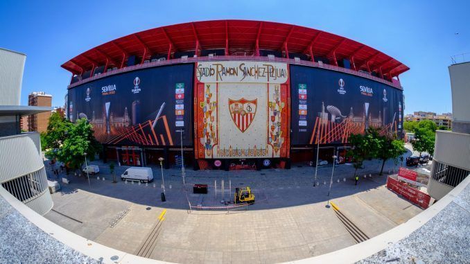 El estadio Ramón Sánchez-Pizjuán de Sevilla, sede de la final de la Liga Europa entre Eintracht de Fráncfort y Rangers de Glasgow. EFE/Julio Muñoz