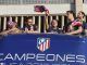 Los jugadores del Atlético de Madrid Adrián López (2i), Jorge Resurrecicón ""Koke"" (3d), el belga Thibaut Courtois (2d) y Juan Francisco TorrescelebraN el título de La Liga en 2014 que el equipo logró tras vencer al FC Barcelona es una foto de archivo de Juanjo Martín. EFE