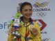 María José Salamanca de Colombia posa con la medalla de oro en la prueba ciclismo de montaña cross country femenina hoy, en los XIX Juegos Bolivarianos en Valledupar (Colombia). EFE/Luis Eduardo Noriega A.