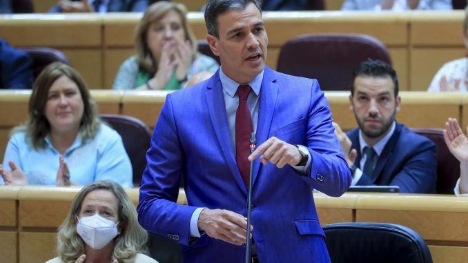 El presidente del gobierno Pedro Sánchez, durante la sesión de control este martes en la Cámara Alta en Madrid.- EFE/Fernando Alvarado
