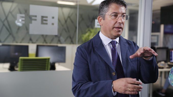 El portavoz del PP en la Asamblea de Madrid, Pedro Muñoz Abrines, en una entrevista con la Agencia EFE . EFE/Luis Millán
