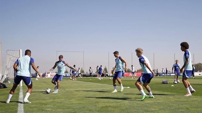 Los jugadores del Atlético de Madrid, durante el entrenamiento de este miércoles en Los Ángeles de San Rafael, Segovia. EFE/Atlético de Madrid.
