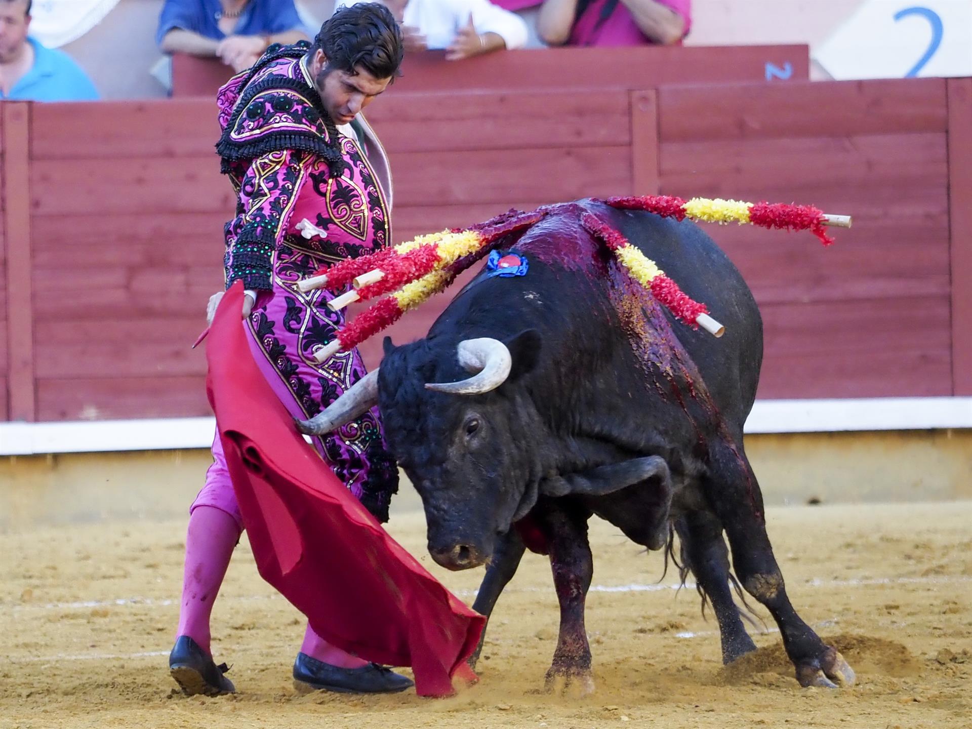 El torero Morante de la Puebla durante la corrida de la Feria de San Julián celebrada este lunes en la plaza de toros de Cuenca. EFE/José del Olmo
