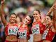 Las españolas Jael Bestue, Paula Sevilla, Sonia Molina-Prados y Maribel Pérez posan tras el relevo 4x100 metros femenino en el Campeonato de Europa de Múnich 2022 con el que accedieron a la final. EFE/Leonhard Simon