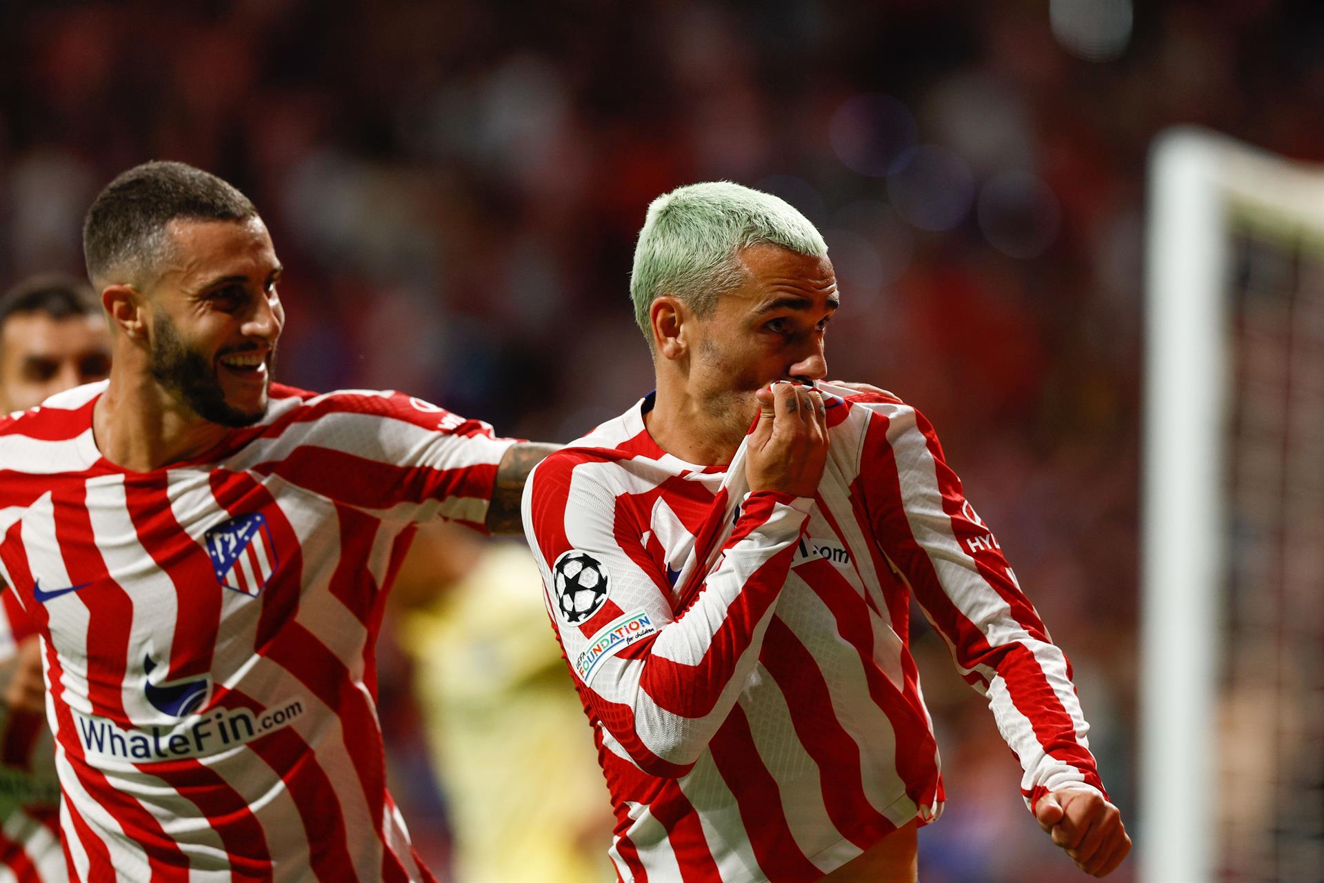 l delantero del Atlético de Madrid Antoine Griezmann celebra su gol durante el partido correspondiente al grupo B de la Liga de Campeones de la UEFA que Atlético de Madrid y FC Oporto disputan en el estadio Cívitas Metropolitano de Madrid. EFE/Rodrigo Jimenez
