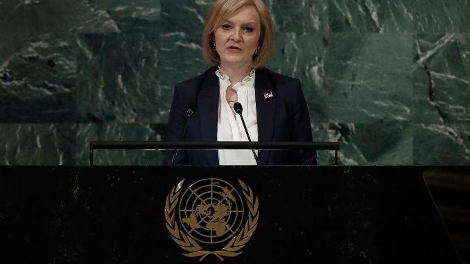 La Primera Ministra británica, Liz Truss, pronuncia su discurso en la Asamblea General de la ONU, el 21 de septiembre de 2022. EFE/EPA/Peter Foley
