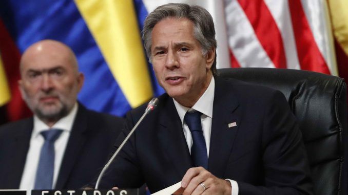 El secretario de Estado de Estados Unidos, Antony Blinken, participa en la 52 Asamblea General de la OEA, hoy en Lima (Perú). EFE/Paolo Aguilar
