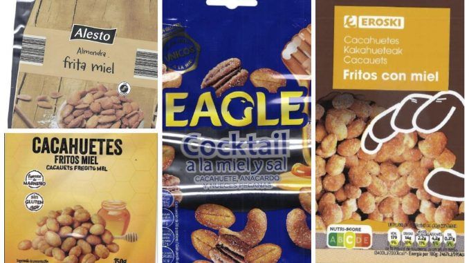 La Agencia Española de Seguridad Alimentaria y Nutrición (AESAN) ha alertado sobre la presencia de cuerpos extraños metálicos en envases de frutos secos de las marcas Alesto, Consum, Carrefour, DIA, Eagle y Eroski, según ha informado en un comunicado. Desde la Aesan se recomienda a las personas que tengan en su domicilio estos productos incluidos en la alerta que "se abstengan de consumirlos y los devuelvan al punto de compra". EFE/ AESAN /SOLO USO EDITORIAL/SOLO DISPONIBLE PARA ILUSTRAR LA NOTICIA QUE ACOMPAÑA (CRÉDITO OBLIGATORIO)
