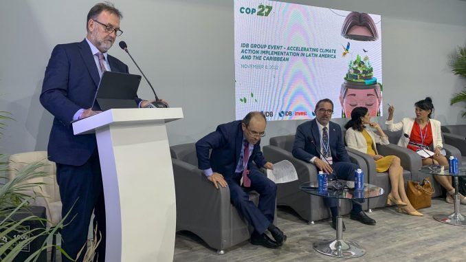 El vicepresidente de Sectores y Conocimiento del Banco Interamericano de Desarrollo (BID), Benigno López, ayer en la cumbre COP27 que acoge la ciudad egipcia de Sharm el Sheij. EFE/ Marta Montojo
