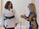 La presidenta de la Comunidad de Madrid, Isabel Díaz Ayuso, recibe el cinturón negro honorífico de la Federación Madrileña de Judo de manos de la presidenta de la citada federación, Neli Lorenzo, durante un acto institucional celebrado este viernes en la Rel Casa de Correos en Madrid. EFE/ Borja Sánchez Trillo