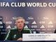 El entrenador del Real Madrid, Carlo Ancelotti, en la rueda de prensa ofrecida este martes en el estadio Moulay Abdellah de Rabat (Marruecos).EFE/ Julio Muñoz