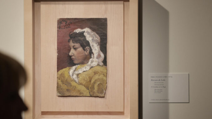 Imagen de la exposición "Picasso blanco en el recuerdo azul", en A Coruña, donde puede verse "Retrato de Lola", considerado el primer retrato del genial pintor. EFE/Cabalar
