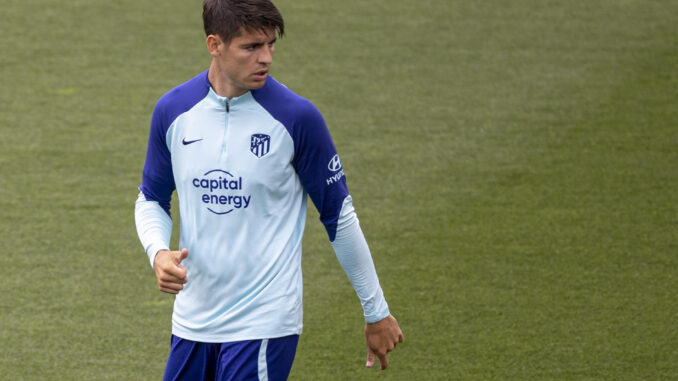 Morata, durante el entrenamiento de este sábado.- EFE/Daniel Gonzalez
