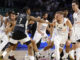 Los jugadores del Partizán se pegan con los jugadores del Real Madrid, durante el segundo partido de los cuartos de final de la EuroLiga que Real Madrid y Partizán Belgrado disputan en el Wizink Center, en Madrid. EFE/Juan Carlos Hidalgo