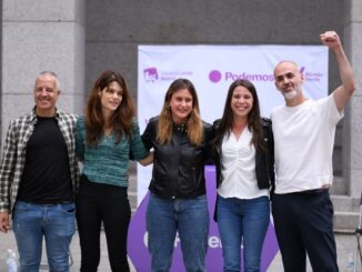 Podemos Leganés en el acto de campaña en la Plaza de España