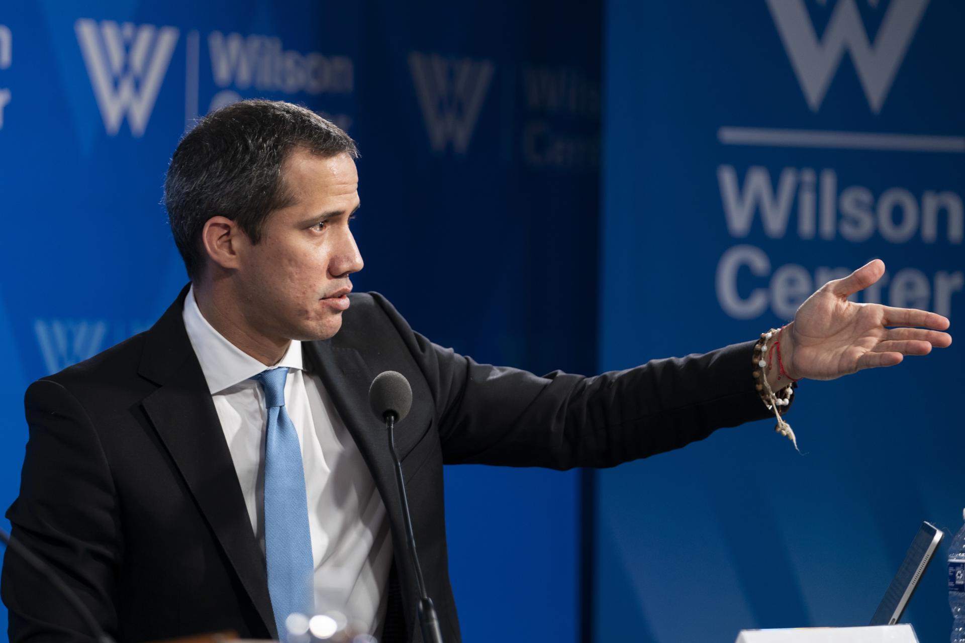 El líder opositor venezolano Juan Guaidó habla en el Wilson Center en Washington DC, EE. UU.EFE/EPA/WILL OLIVER
