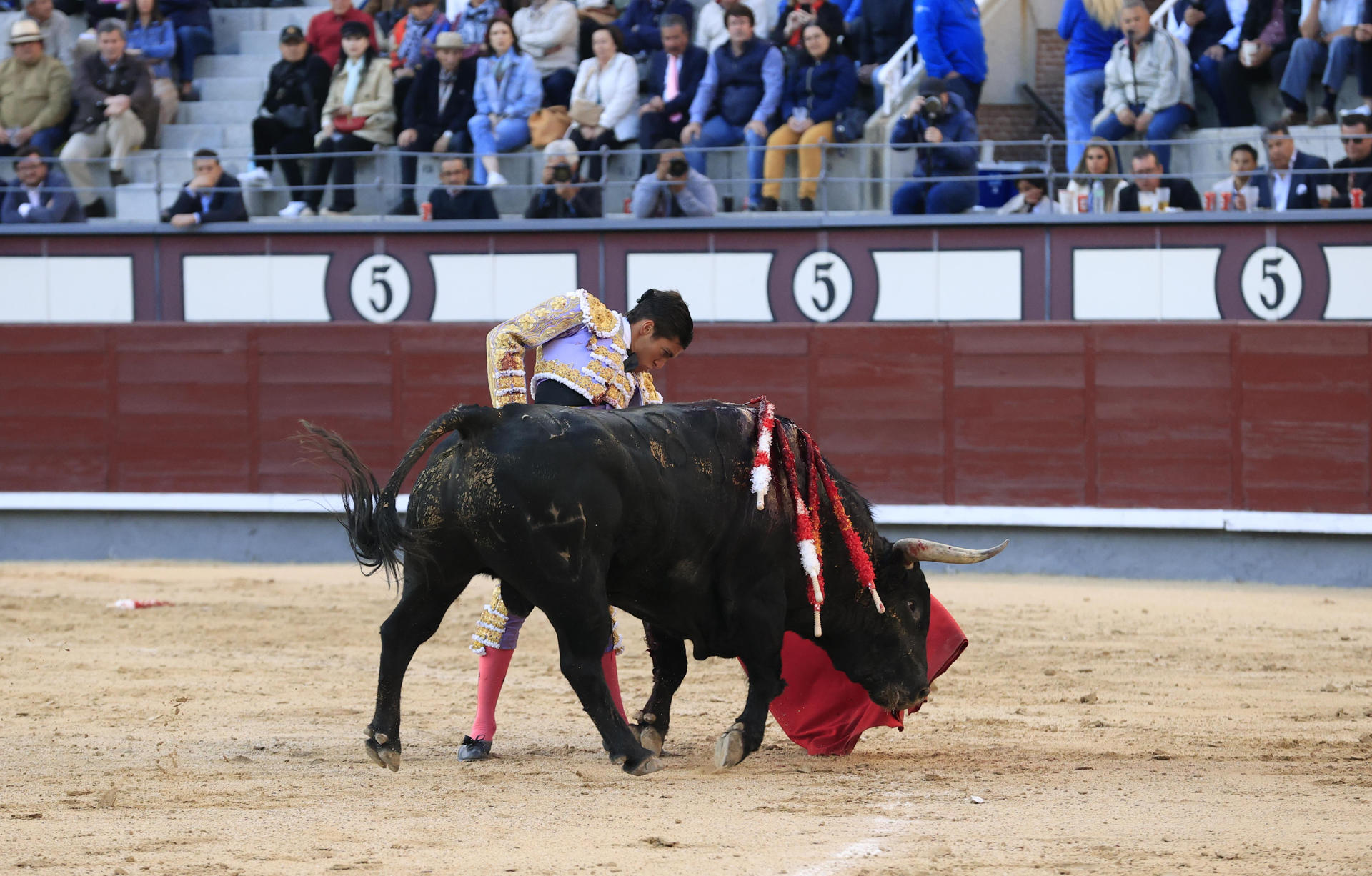 El diestro Ángel Téllez durante la faena a su segundo toro, de la ganadería de Juan Pedro Domecq, en el festejo de la Feria de San Isidro, este viernes en la Monumental de Las Ventas, en Madrid. EFE/ Zipi Aragon
