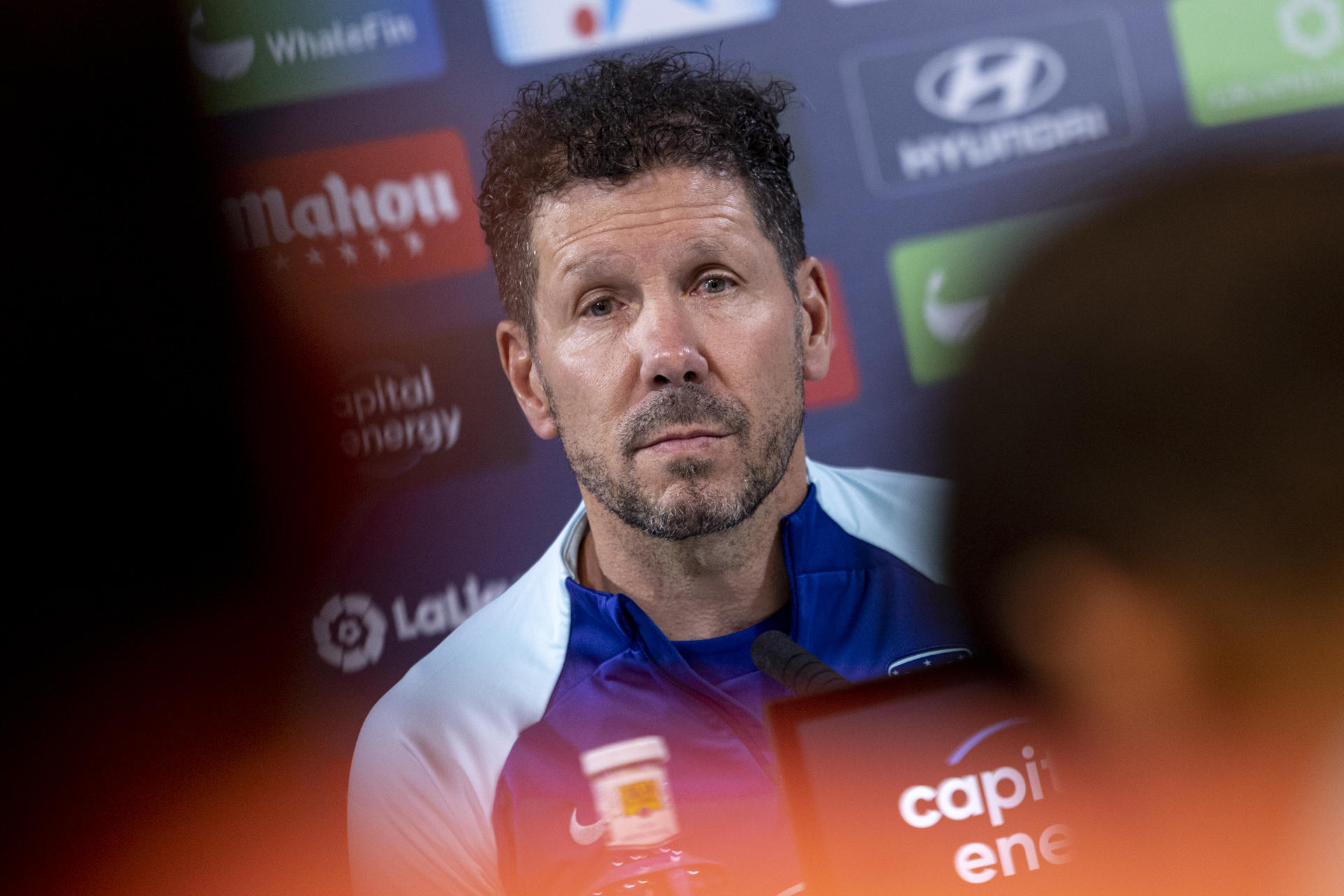 Simeone, en la rueda de prensa de este martes. EFE/ Daniel González
