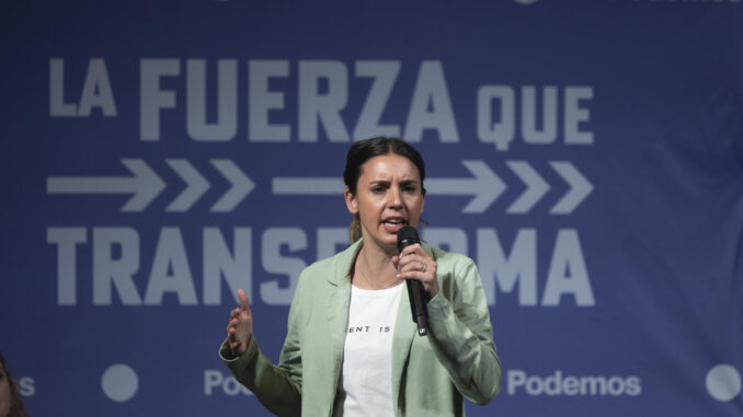 La ministra de Igualdad, Irene Montero, durante un acto de campaña celebrado este jueves en Santander.EFE/Pedro Puente Hoyos
