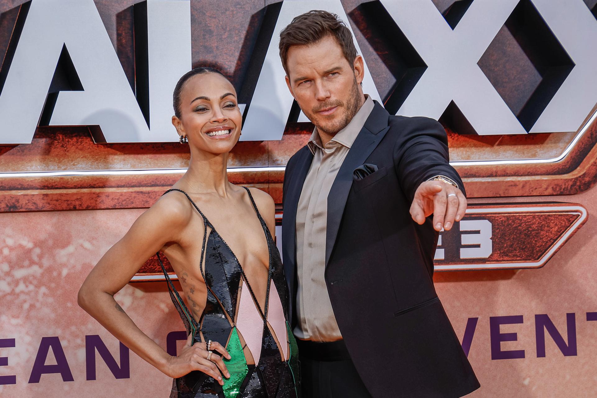 Los actores Zoe Saldana y Chris Pratt el pasado 22 de abril. EFE/EPA/CHRISTOPHE PETIT TESSON
