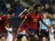 Lamine Yamal de España celebra marcar un gol durante el partido de fútbol semifinal de la Copa Mundial Sub-17 de la UEFA entre España y Francia en Felcsut, Hungría.EFE/EPA/Tamas Kovacs HUNGRÍA FUERA