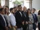 El exasambleista Juan Fernando Flores (c), del partido Creo, del presidente Guillermo Lasso, habla durante una rueda de prensa junto a sus excompañeros de bancada, hoy, en el Palacio de Gobierno en Quito (Ecuador). EFE/ Santiago Fernández