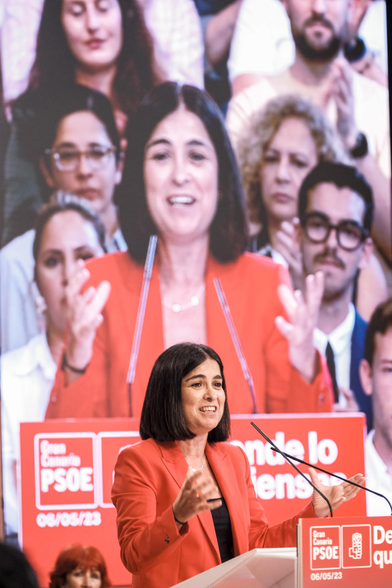 La exministra de Sanidad y candidata al Ayuntamiento de Las Palmas de Gran Canaria, Carolina Darias, durante su participación hoy sábado en un acto que los socialistas han celebrado en la capital canaria. EFE/Ángel Medina G.
