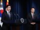El primer ministro de Canadá, Justin Trudeau (Izq), y el presidente de Corea del Sur, Yoon Suk-yeol (Dcha), durante una conferencia de prensa conjunta. EFE/EPA/KIM HONG-JI / POOL