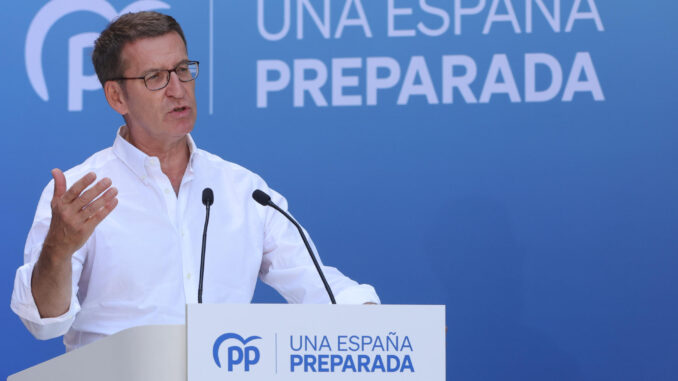 El líder del Partido Popular, Alberto Núñez Feijóo en un acto de campaña. EFE/J.M. García
