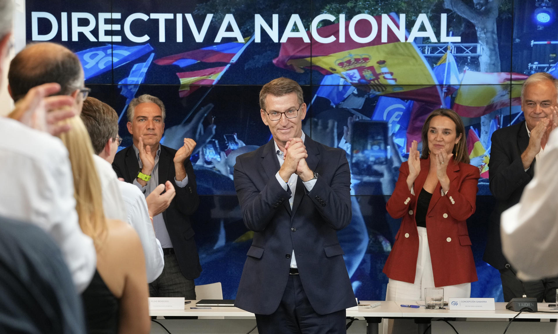 El líder del conservador Partido Popular (PP), Alberto Núñez Feijóo, en la Junta Directiva Nacional de la formación. EFE/David Mudarra
