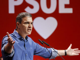 El presidente del Gobierno Pedro Sánchez este sábado durante el mitin que ha organizado el PSOE en la ciudad de Valencia. EFE/ Kai Forsterling