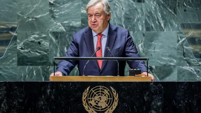 El secretario general de la ONU, António Guterres, habla en la apertura de la Asamblea General, este 19 de septiembre de 2023, en Nueva York. EFE/Justin Lane
