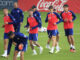 Los jugadores del Atlético de Madrid, durante el entrenamiento de este sábado. EFE/ Zipi Aragon