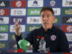 Fotografía cedida por la Asociación Nacional de Fútbol Profesional del entrenador de Chile, Eduardo Berizzo, durante una rueda de prensa hoy en Santiago (Chile). EFE/ Asociación Nacional De Fútbol Profesional