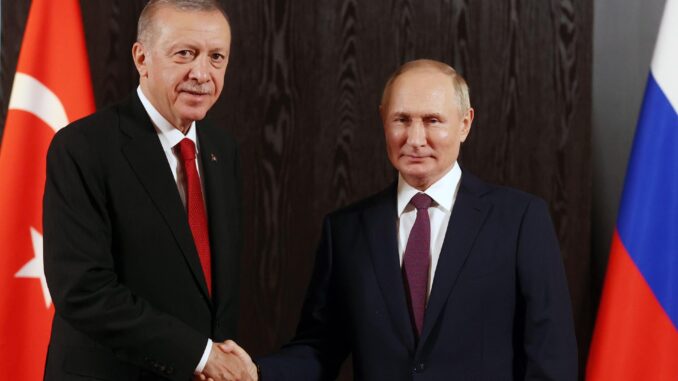 Imagen de archivo del presidente de Rusia, Vladímir Putin, y su homólogo turco, Recep Tayyip Erdogan. EFE/EPA/ALEXANDR DEMYANCHUK/SPUTNIK/KREMLIN POOL
