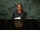 La Presidenta de Honduras, Iris Xiomara Castro Sarmiento, habla durante el 78° período de sesiones de la Asamblea General de las Naciones Unidas en Nueva York. EFE/EPA/ADAM GRIS