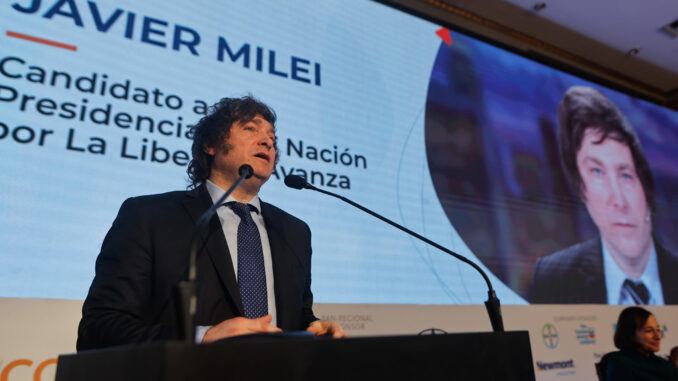 Foto de archivo del candidato presidencial del partido ultraderechista La Libertad Avanza, Javier Milei. EFE/ Juan Ignacio Roncoroni
