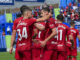 Los jugadores de Osasuna celebran el gol de Iker Muñoz (i) contra el Getafe en una foto de archivo.-EFE/ Fernando Alvarado